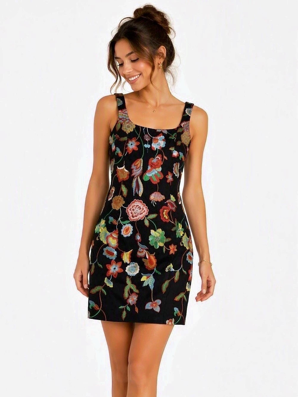 Nicole Miller Floral Mini Dress Black & Multicolor Size 2